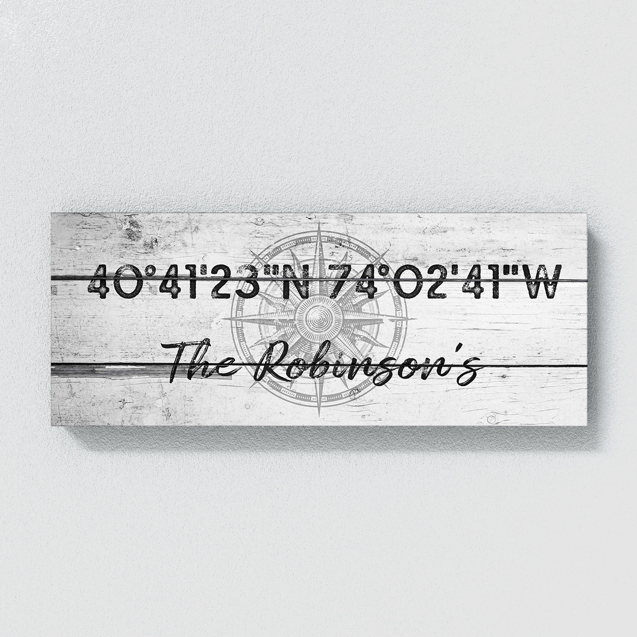 Family Name Gps Coordinates White Wood Wall Art