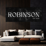 Family Name Monogram Marble Black Wall Art