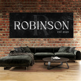 Family Name Monogram Marble Black Wall Art