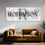 Family Name Monogram Marble White Wall Art
