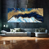 Marble Abstract Light Blue Gold Wall Art