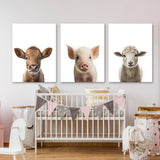 Nursery Baby Cow Pig Sheep 3 Wall Art