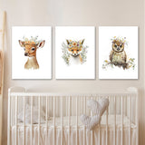 Nursery Baby Deer Fox Owl 4 Wall Art