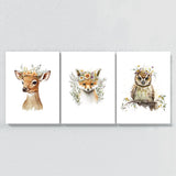 Nursery Baby Deer Fox Owl 4 Wall Art