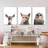 Nursery Baby Deer Fox Owl 5 Wall Art