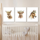 Nursery Baby Donkey Highland Horse 4 Wall Art