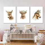 Nursery Baby Donkey Highland Horse 4 Wall Art