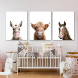 Nursery Baby Donkey Highland Horse 5 Wall Art