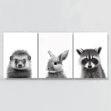 Nursery Baby Hedgehog Rabbit Raccoon 2 Wall Art