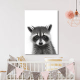 Nursery Baby Raccoon Black White 194 Wall Art